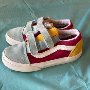 Toddler size 10 Old Skool velcro vans. Pink blue yellow